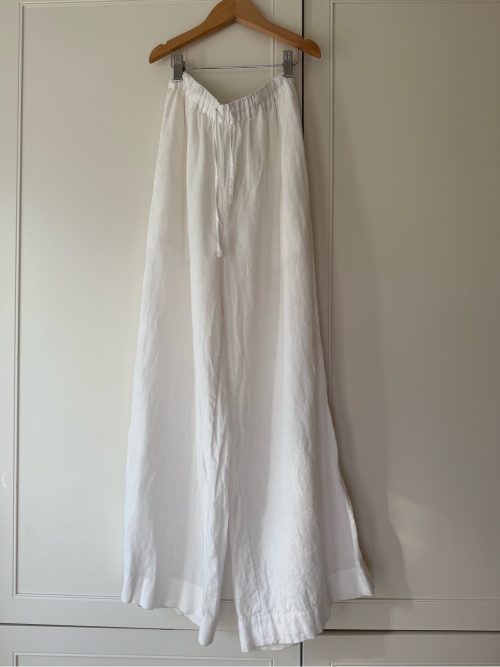 100% linen Little Moon White linen pants with Drawstring Waist